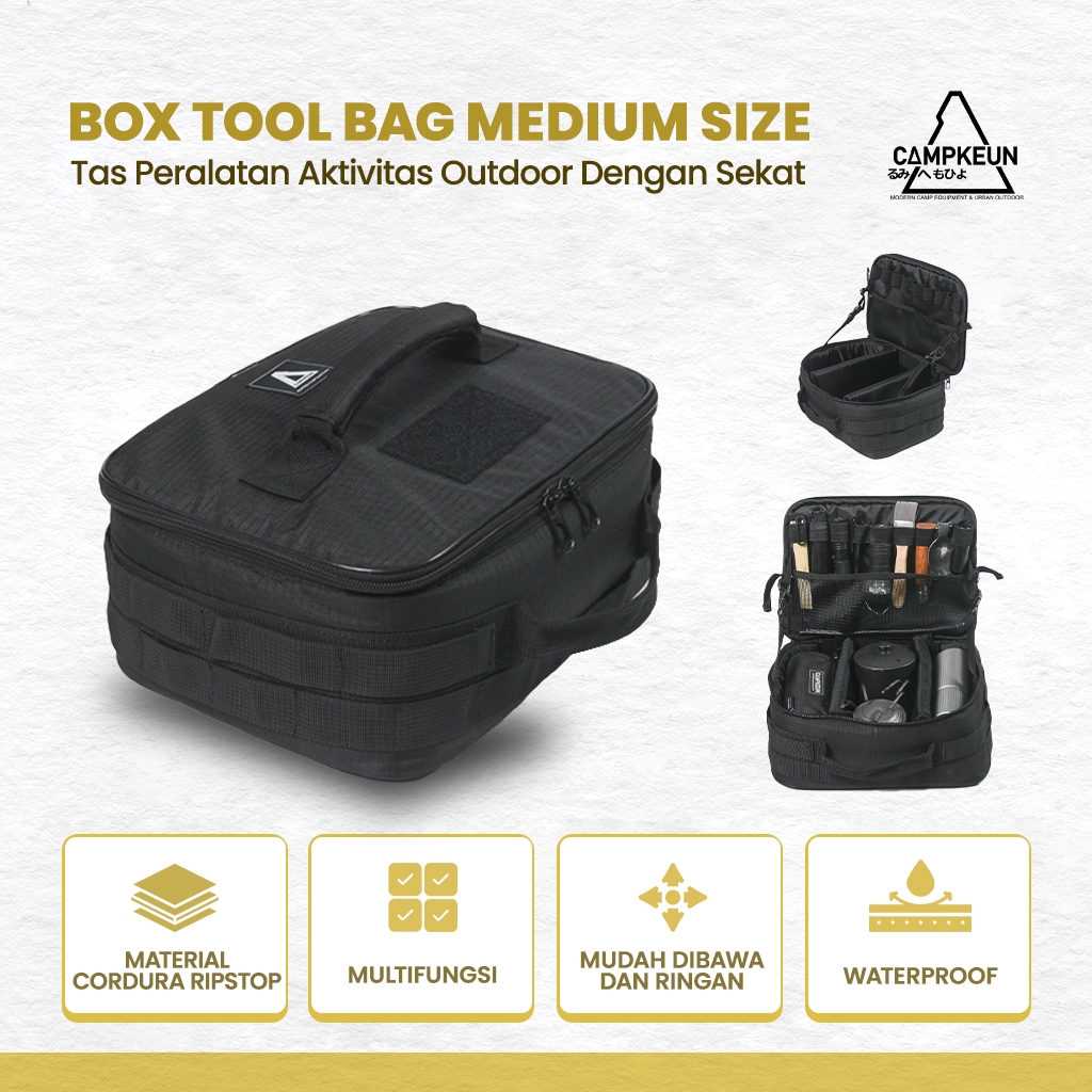 CAMPKEUN Box Tool Bag Motor Black Medium Size - Tempat Penyimpanan Peralatan Depan dan Belakang Moto
