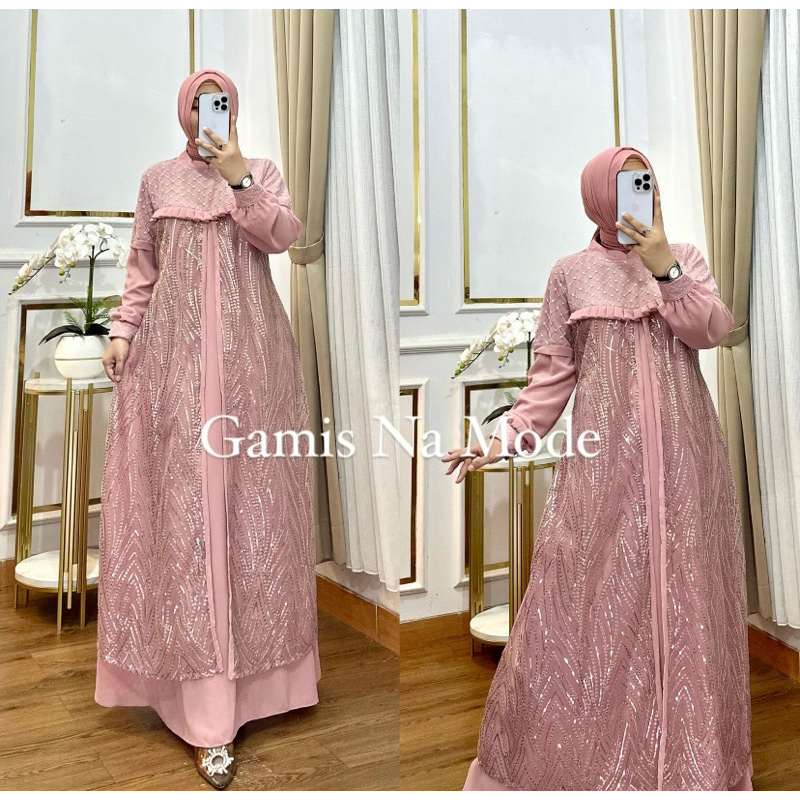 Gamis Brokat Zahra // Gamis Pesta Terkini Bahan Ceruty Dan Dilapisi Brokat // Gamis Elegan Dan mewah