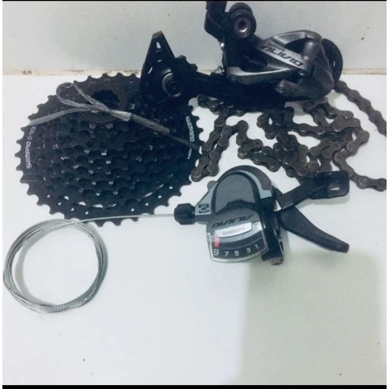 mini groupset Alivio 9 speed minus kaca shifter pecah sedikit