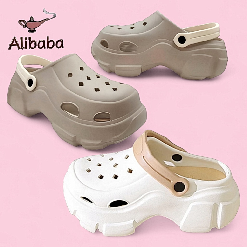 Sandal Baim Wedges ALIBABA Wanita/Remaja Size Luar 36-41 Tumit Tinggi 8cm Sepatu Selop Karet Import