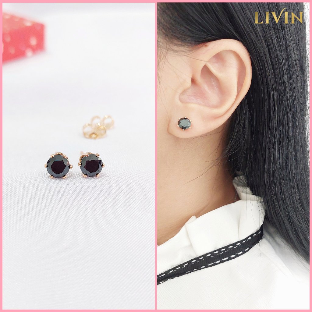 Anting Tusuk Wanita Mata Hitam Lapis Emas - ATX 276 Subang Giwang Xuping 1 Mata Batu Hitam