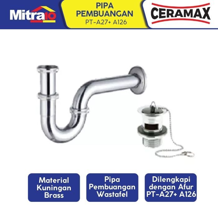Ceramax Pt-A27 Afur + A126 P-Trap Pipa Pembuangan Wastafel