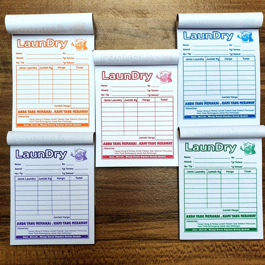 

NOTA LAUNDRY 1 ply / 1 rangkap warna warni MOTIF POLOS