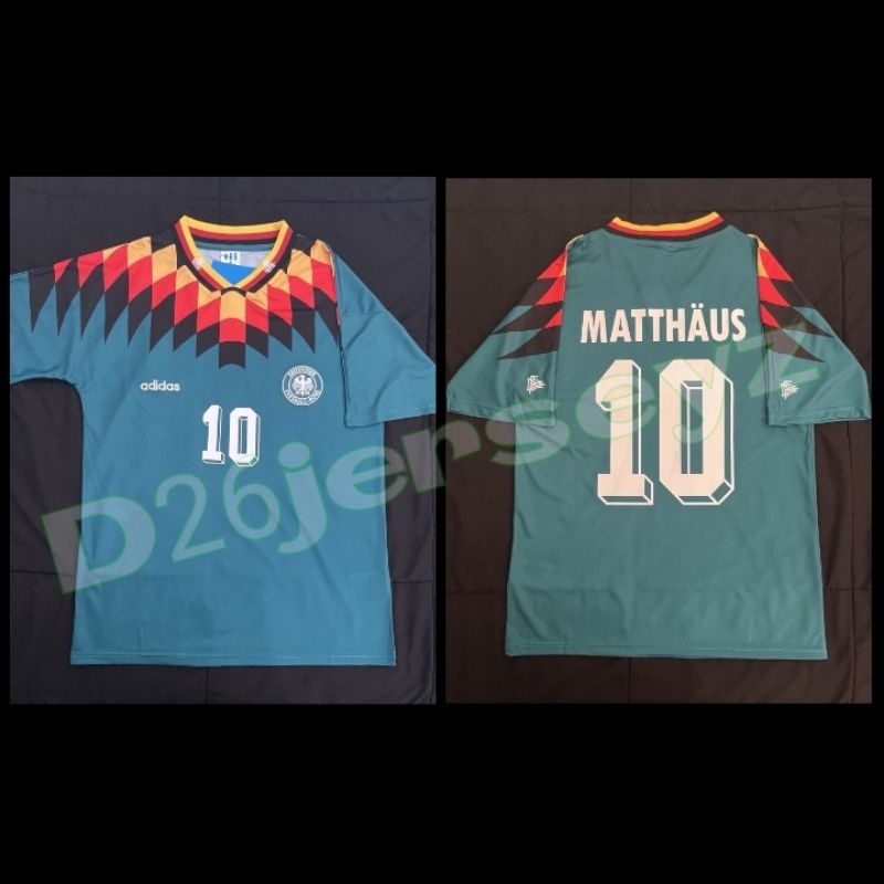 Jersey RETRO Jerman Away 1994 + Cetak Nama Nameset MATTHAUS 10 / KLINSMANN 18 / Custom suka suka Fon