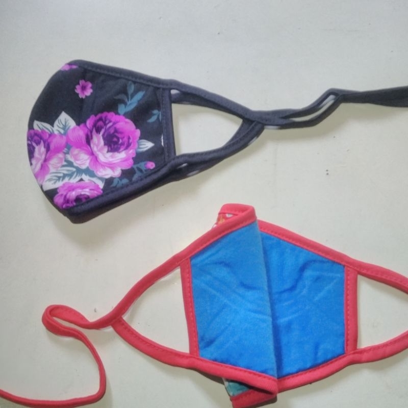 Masker kain hijab motif bunga headloop