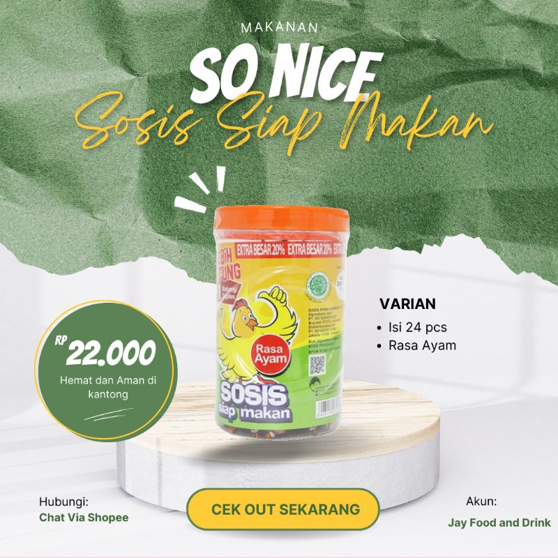 

Sosis So Nice Isi 24 bungkus/toples tersedia harga grosir