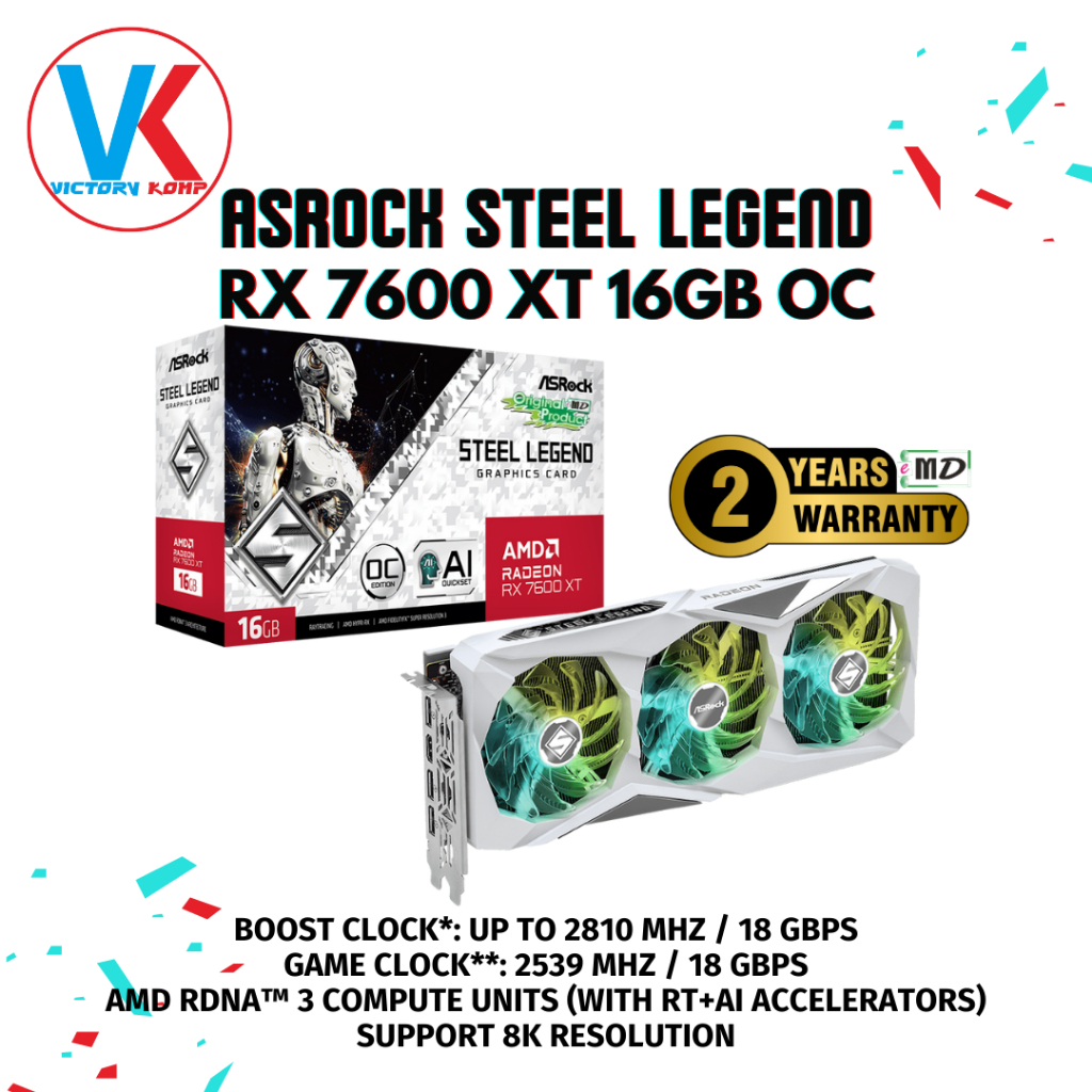 NEW ASRock RX 7600 XT 16GB Steel Legend OC   Garansi Resmi