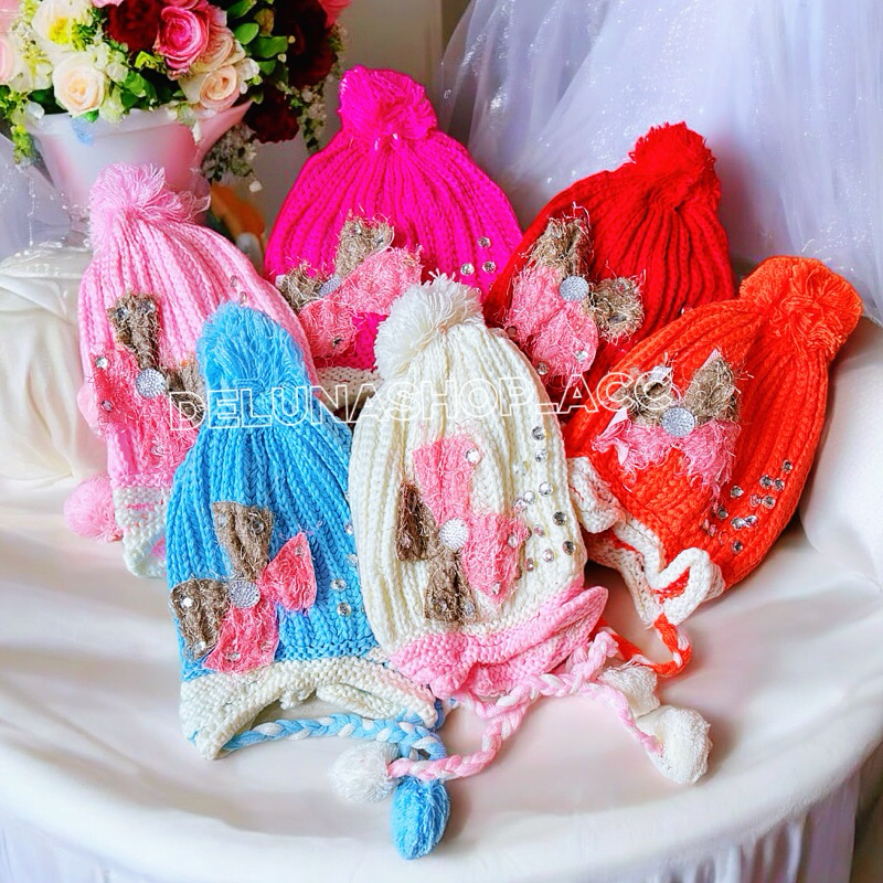 DELUNASHOP Topi Kupluk Kepang Pita Anak Bayi TOPI BABY RAJUT