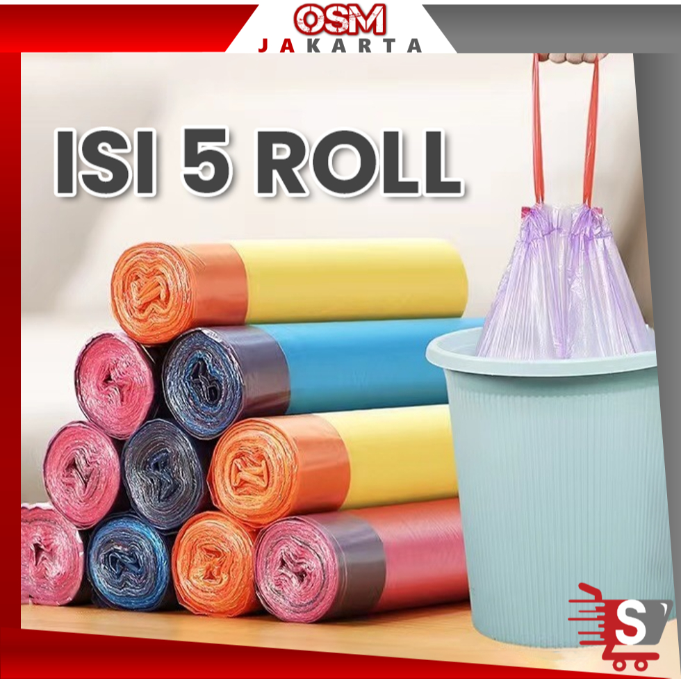 OK OSM JKT H6329 Kantong Plastik Sampah Tali / Tas Sampah Plastik Isi 5 Roll / Kantong Plastik