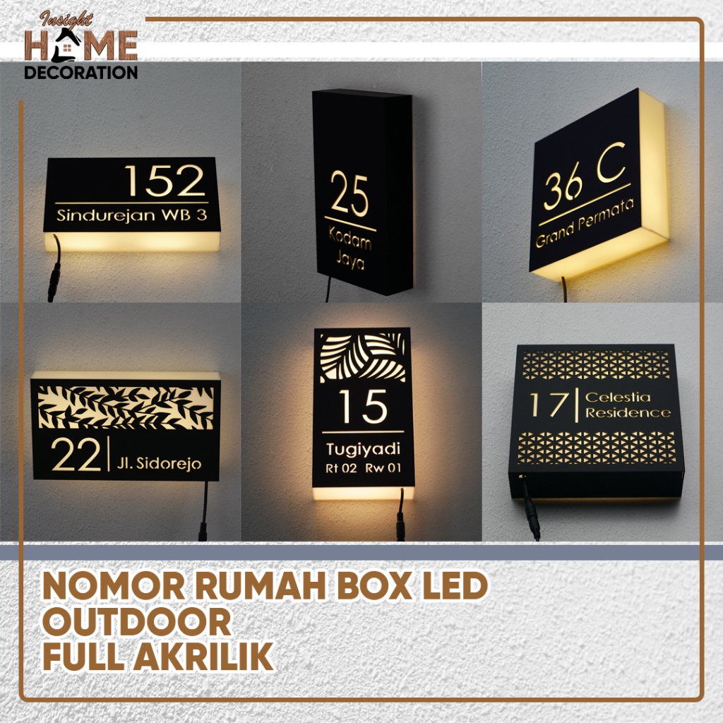 Nomor Rumah LED Neon Box Akrilik Custom Nomor Rumah LED Papan Nama LED Outdoor
