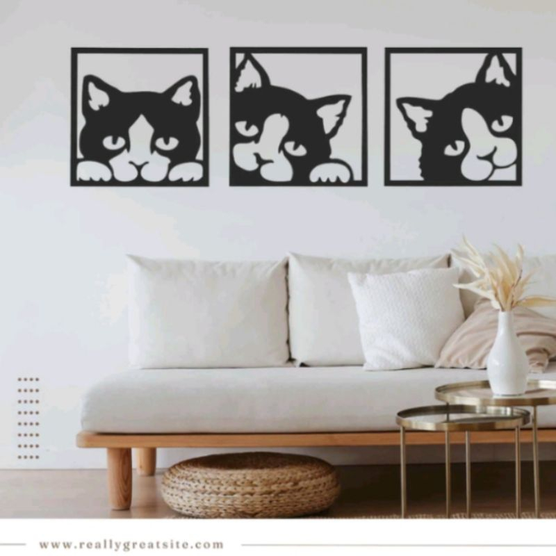 HIASAN DINDING 3D KUCING 3 PANEL / HIASAN DINDING/ HIASAN RUMAH / HIASAN RUANG TAMU