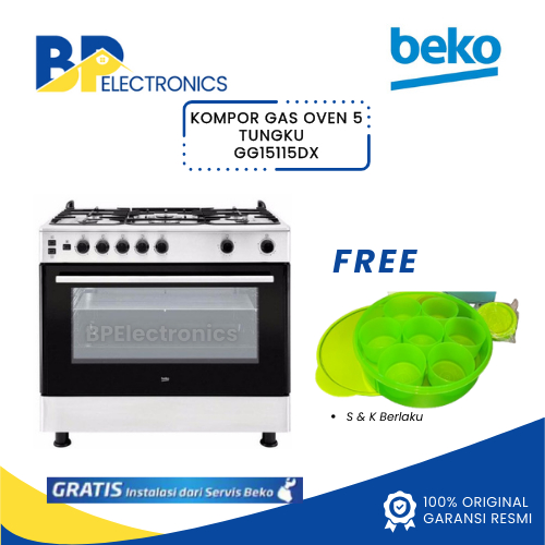 Freestanding Cooker Beko GG15115DX Kompor Gas Oven Beko 5 Tungku GG 15115DX