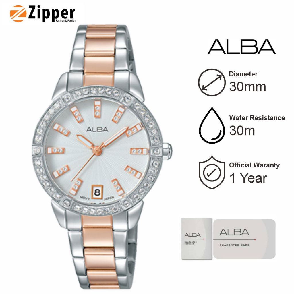 Jam Tangan Pria ALBA AG8H03 Analog Strap Rantai SIlver Gold Original Garansi Resmi