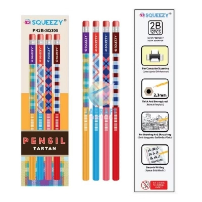 

( 1 BOX isi 12pcs) Pensil 2B TARTAN SQUEEZY / Pensil 2B murah