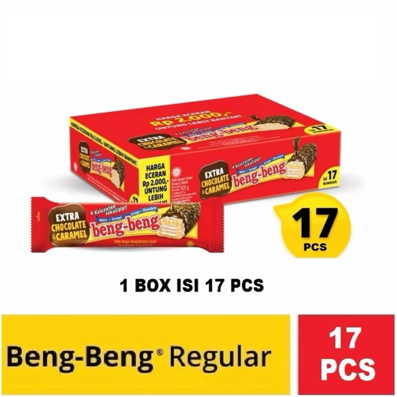 

Beng-Beng Regular - Beng-Beng Cokelat 25gr (1 Box isi 17 pcs) Camilan Wafer Karamel Cookies Food Manis Snack