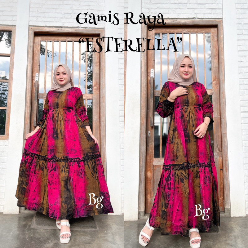 Gamis Raya twill Ori bg motif esterella