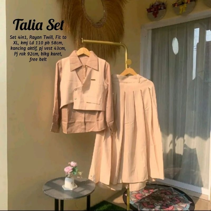 Talia set rok vest kemeja setelan wanita