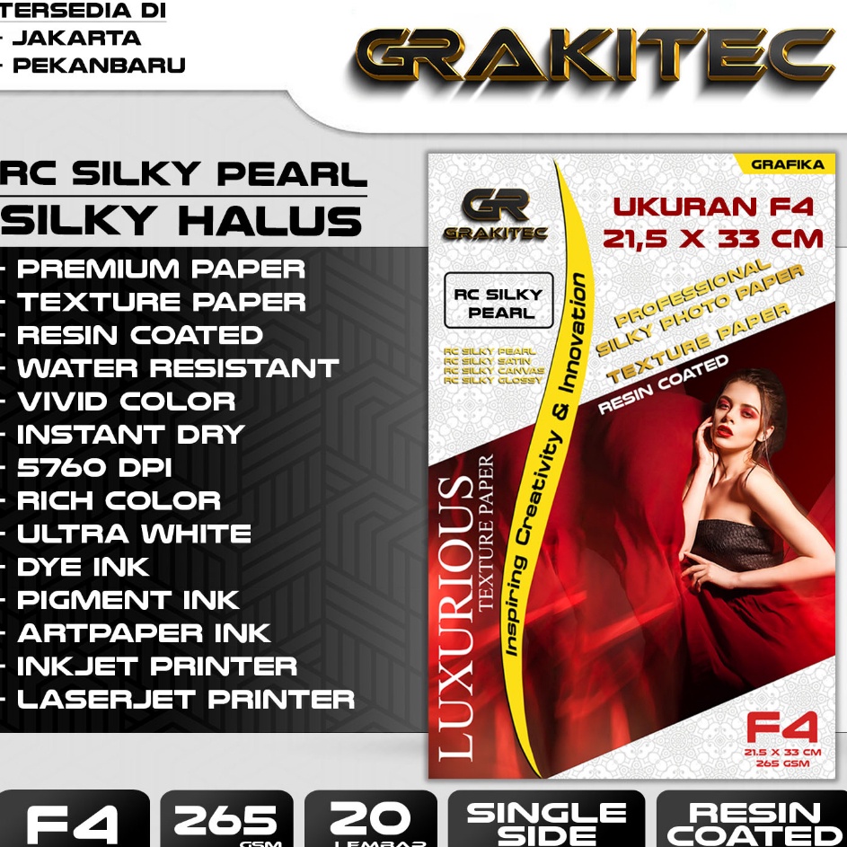 

KODE PRODUK YA9TF8999 Kertas Foto Silky Texture F4 Professional Silky Glossy Photo Paper 265 Gsm Motif Pearl Canvas Satin Luster Resin Coated
