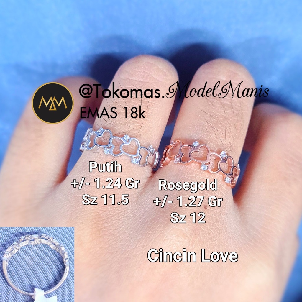Cincin fashion love Italy IT emas putih rosegold 750 kadar 17k
