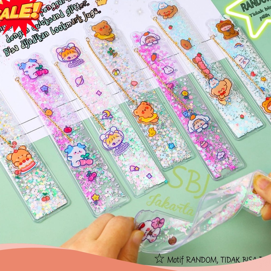 

PESTA CASHBACK Penggaris Plastik Glitter Ruler Bookmark 15 cm motif Laser Quicksand