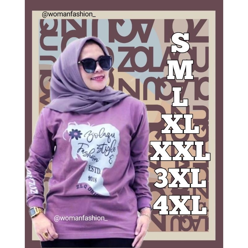 Kaos Wanita Zolaqu Ungu Woman ZLQ Original Fashionable T-Shirt Casual Oversize Lengan Panjang Atasan