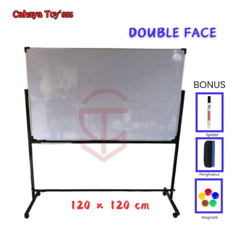

Papan Tulis Whiteboard Standing Magnetik Double Face 120 × 120 cm