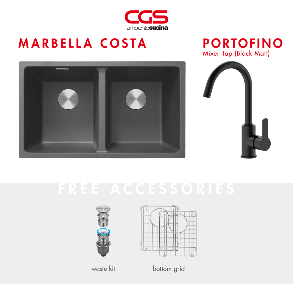CGS Kitchen Sink Bak Cuci Piring Dapur Granit Marbella Costa Keran Air Dapur Portofino Paket Kitchen