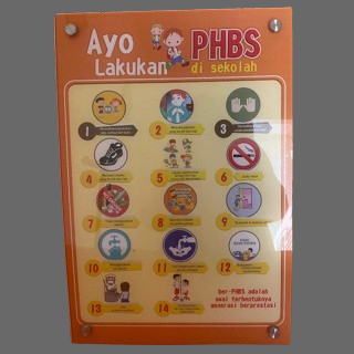 Poster Akrilik Ayo Lakukan PHBS di Sekolah orange-Poster Phbs sekolah-Poster Sekolah