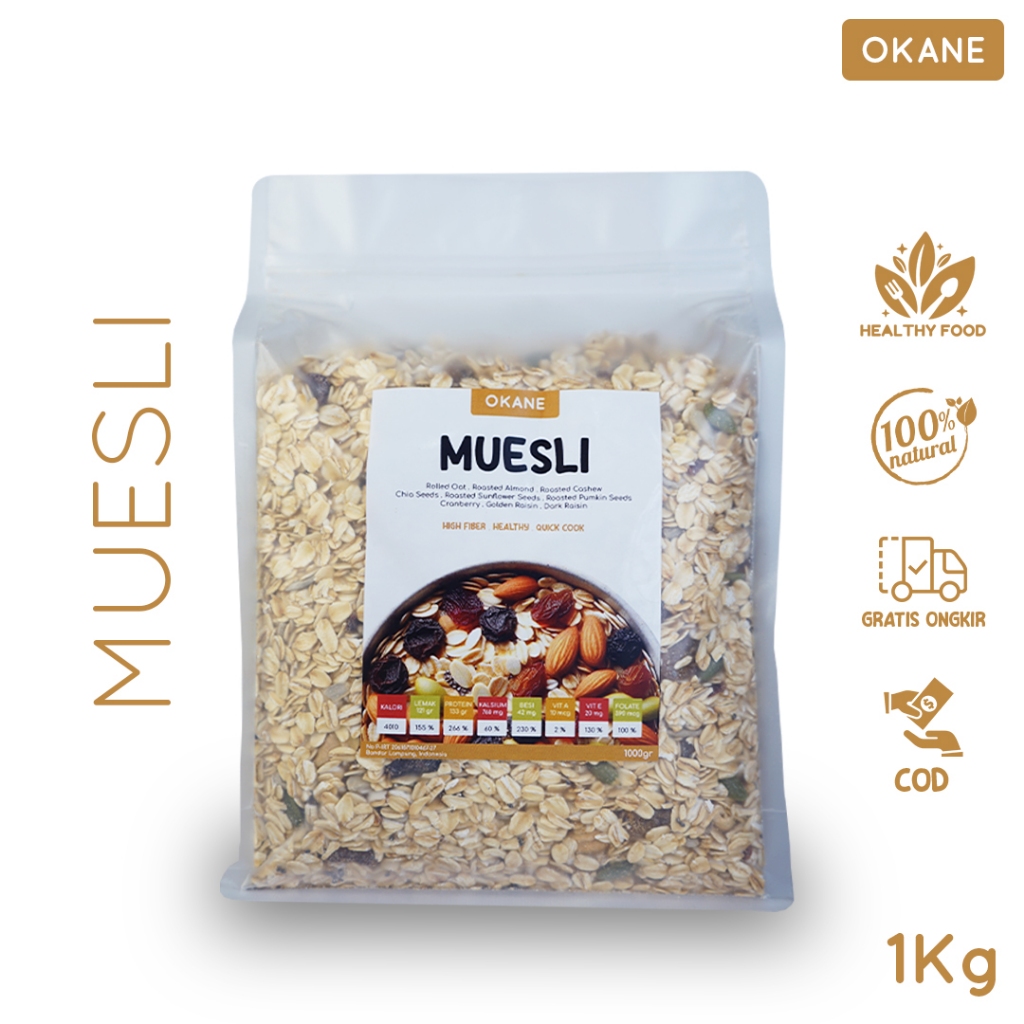 

1Kg Muesli Premium OKANE Tanpa Gula Tambahan / Muesli Sarapan Sehat Gandum Kacang dan Biji Bijian