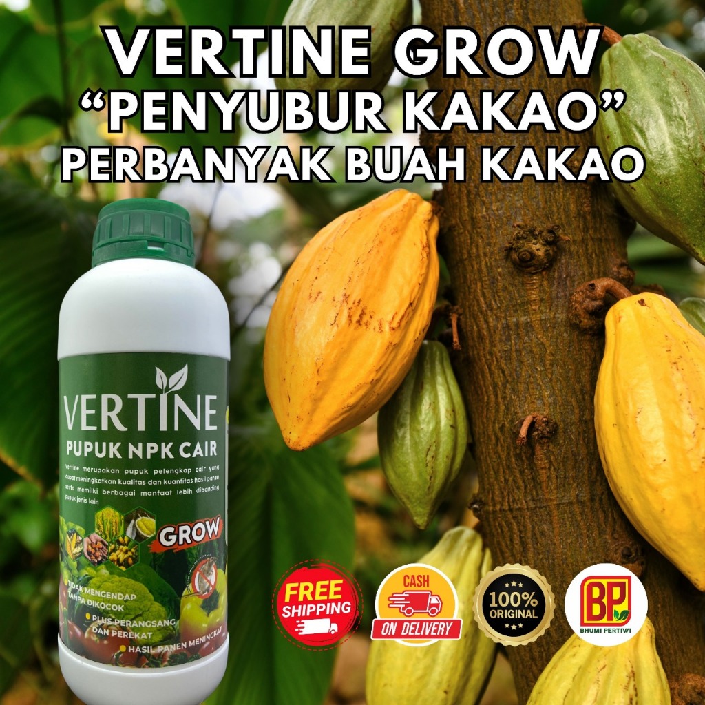 Pupuk Nutrisi Cair Vertine Grow 1 Liter, Melebatkan Buah Kakao, Menambah Tunas Baru, Percepat Pertum