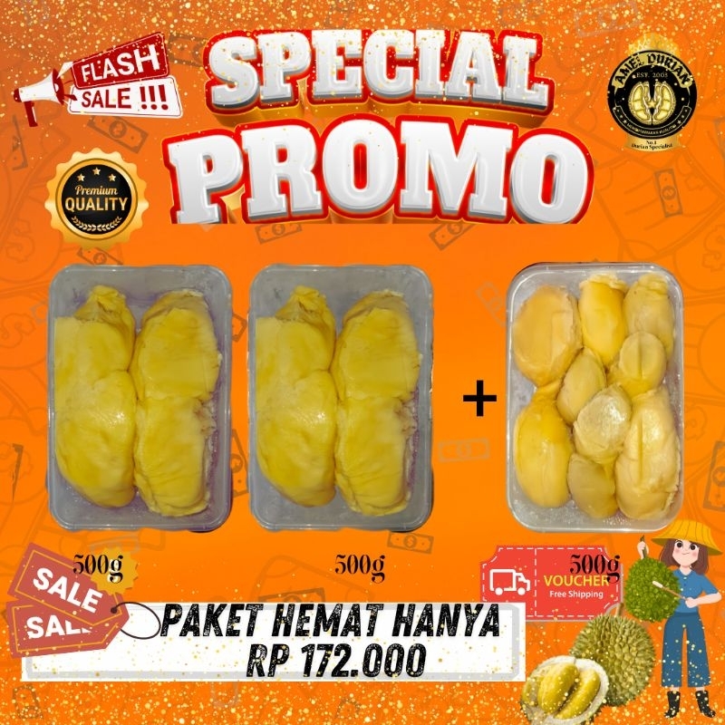 

Durian kupas/SPECIAL PROMO/Durian kupas Medan KING + Durian kupas PARIGI Premium/paket combo Durian