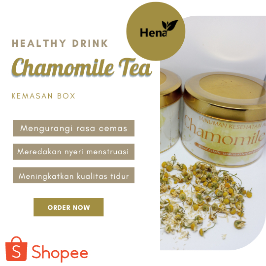 

TEH CHAMOMILE Kemasan Kaleng - 100% ASLI - hena by tambi tea-minuman kesehatan alami PREMIUM QUALITY