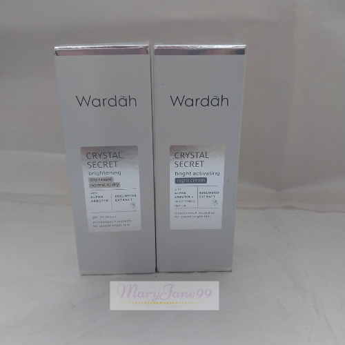Wardah crystal secret bright activating night cream dan day cream/cream siang/cream malam/1 paket sk
