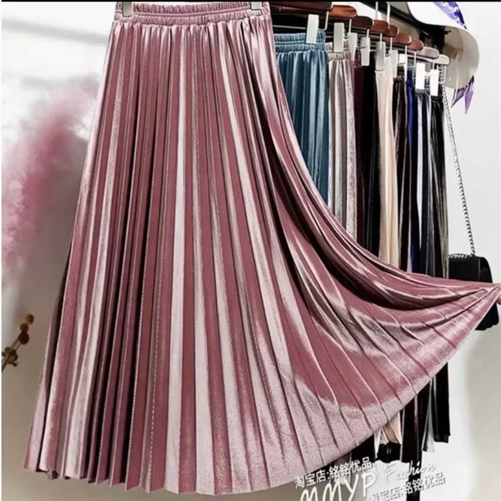 [ Nitaranz ]  Rok Plisket Bludru  / Rok Velvet Bludru / Rok Bludru Premium / Pleated Skrirt / Rok Ma