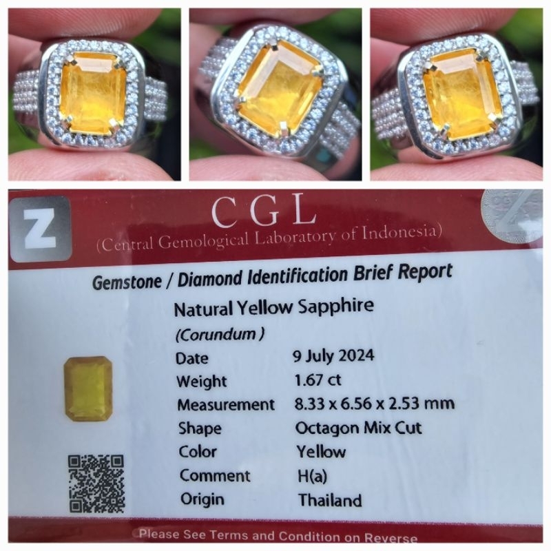 Natural Yellow Sapphire Thailand Memo CGL 1.67 crt