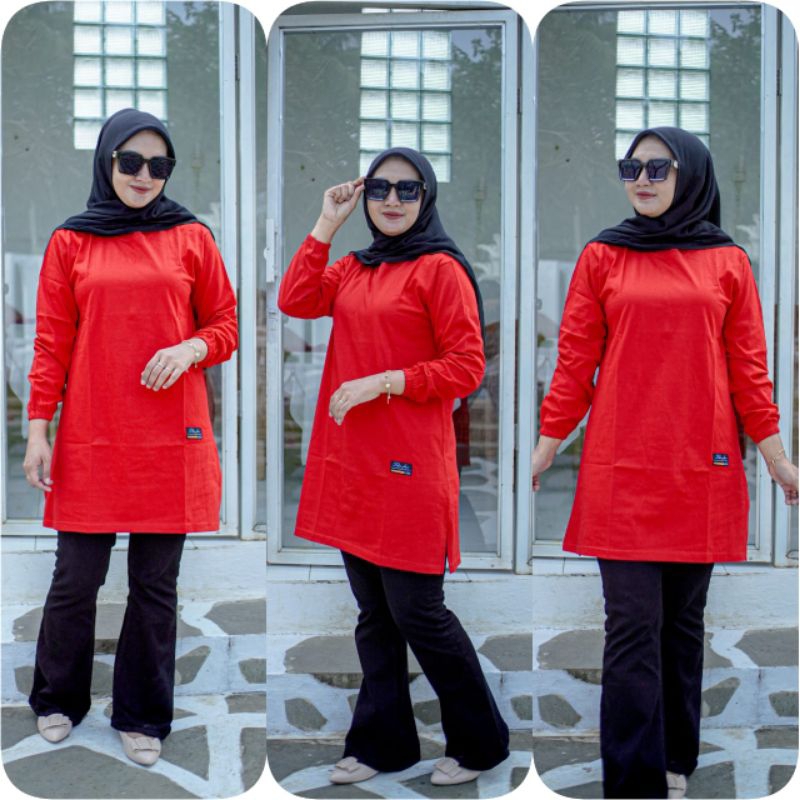 TUNIK POLOS LENGAN KERUT PAKAI KARET JAHITAN BELAH PINGGIR BAHAN KOMBET 20S ORIGINAL