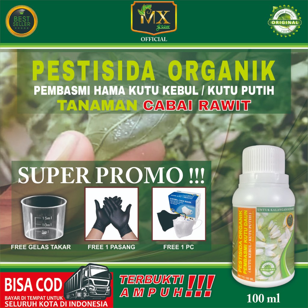 Pestisida Organik Pembasmi KUTU DAUN ( Kutu Kebul / Kutu Putih ) Untuk Tanaman CABAI RAWIT 100 ml