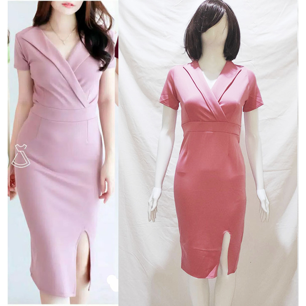 9977 Dress Midi Wanita Pink Marun Green Party Pesta Kondangan - Baju Night Dress LC Karaoke Baju