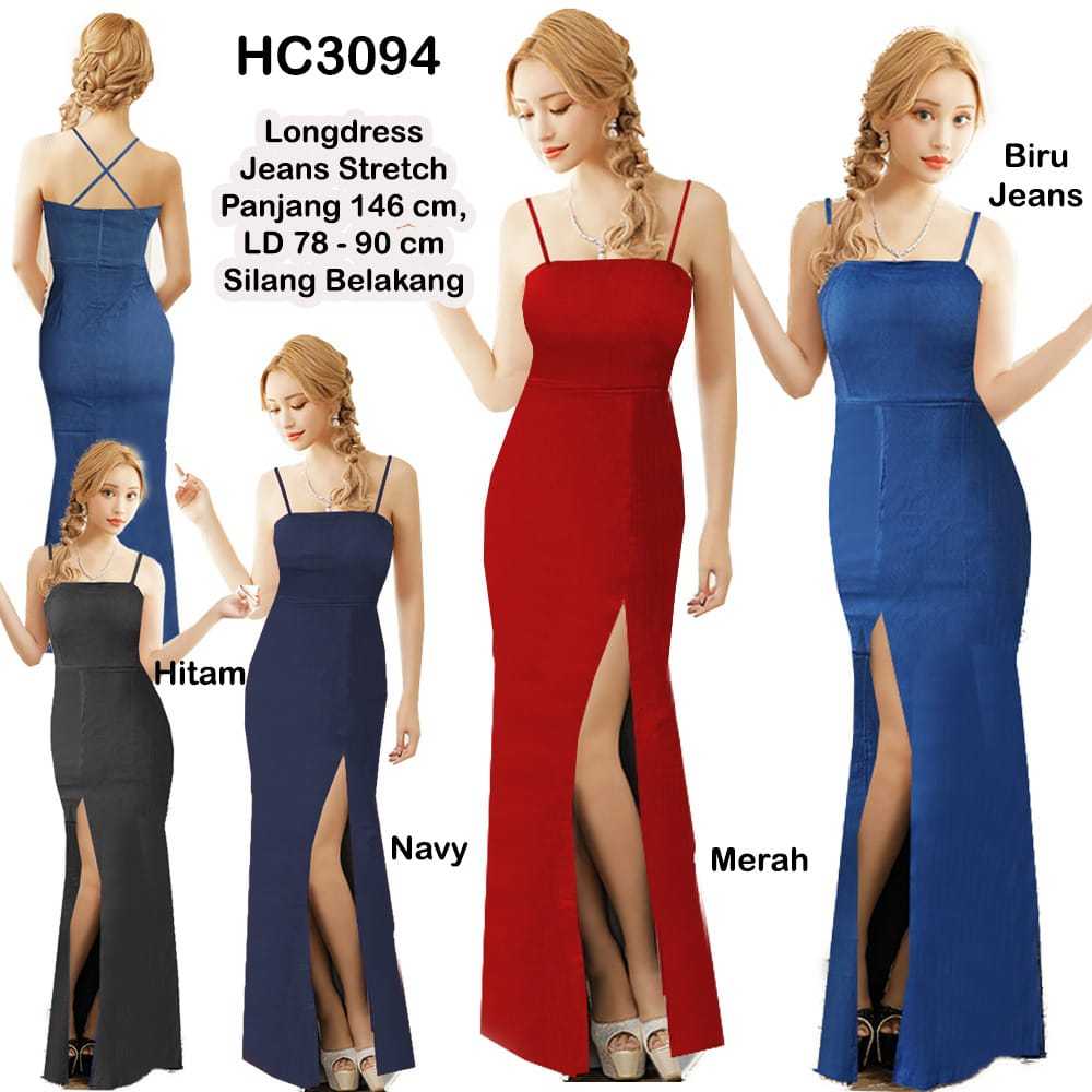 Happycorn HC3094 Long Dress Jeans Strech / Gaun Panjang Seksi / Longdress Seksi / Long Dress Polos /