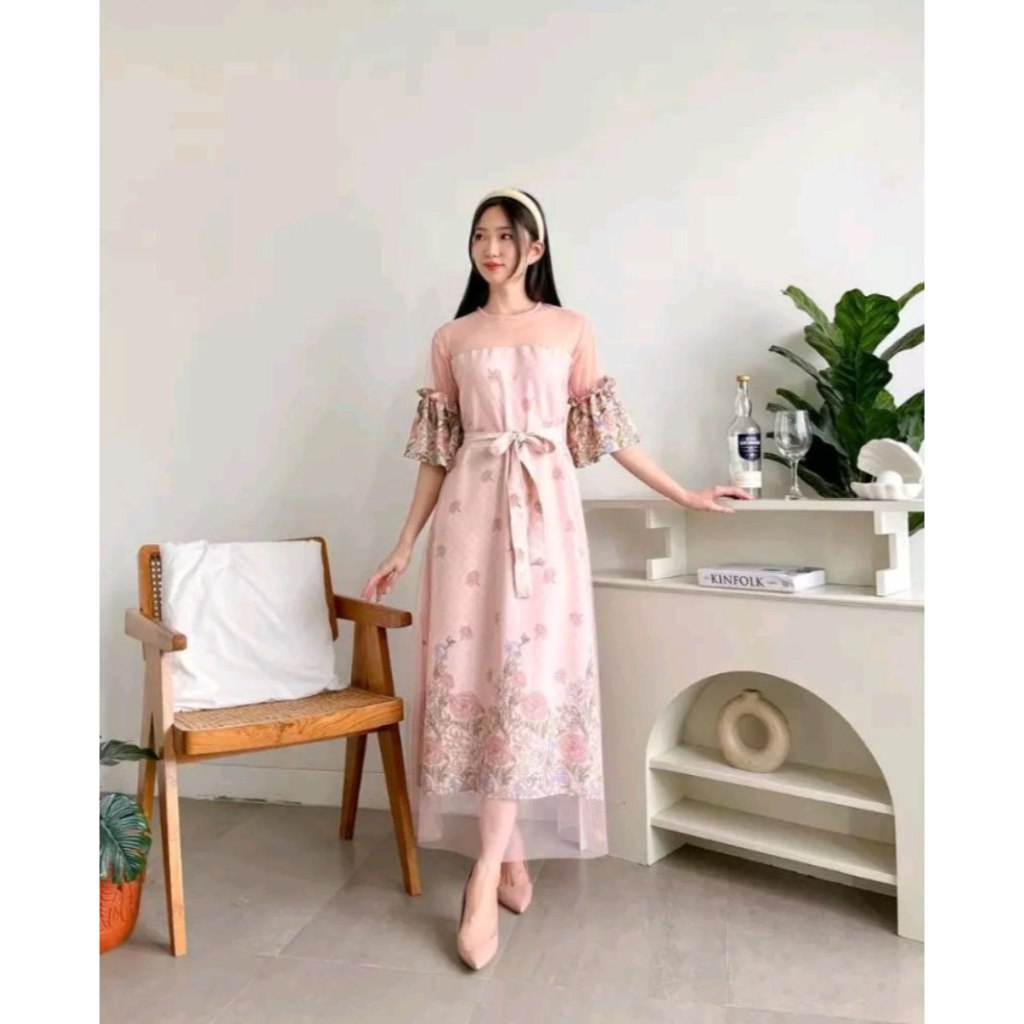 REAL VIDEO AS2420 Maxi Dress Tile Rose 4WARNA / HM / Long Dress Pesta / Dress Natal / Pakaian Natal 