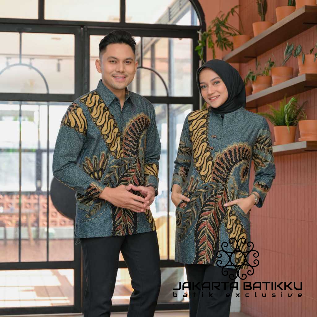 Baju batik atasan couple sarimbit wanita lengan panjang tunik mewah