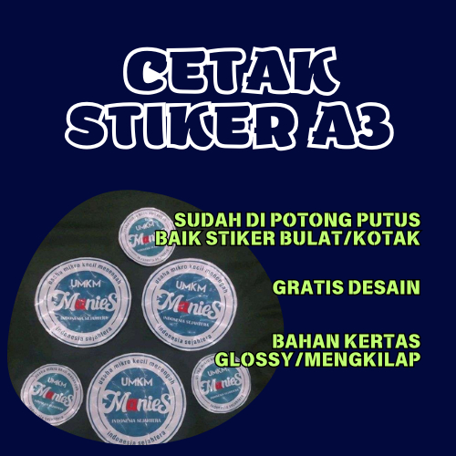 

Cetak Stiker (BULAT/KOTAK/PERSEGI) Bontak A3 Label Kemasan Makanan Minuman