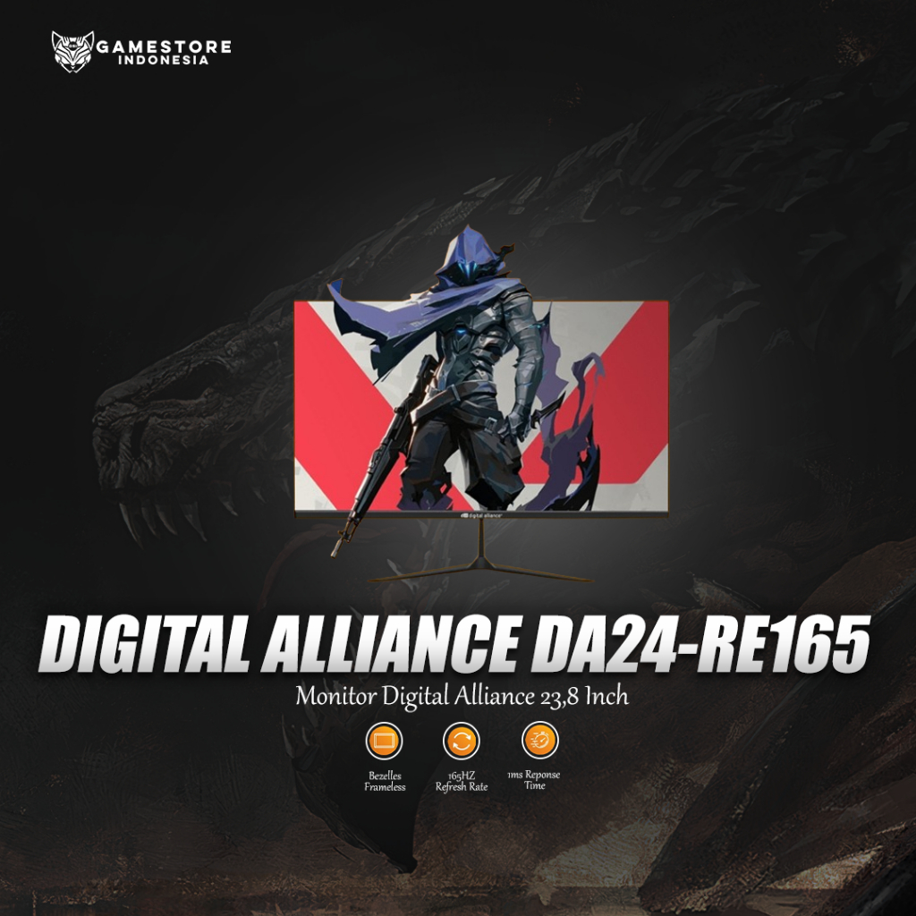 Monitor LED Digital Alliance 24" Inch 1080p FHD IPS 165Hz 1ms Adaptive Sync HDMI VGA 99% RGB DA24-RE