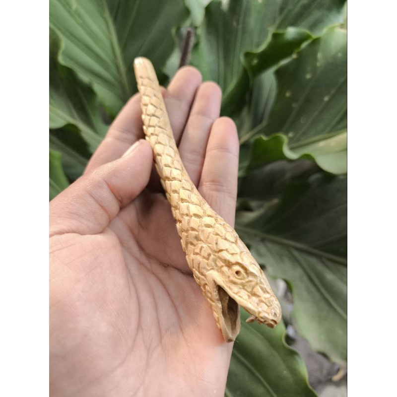sedotan once kayu kemuning gading ukir ular size 12cm
