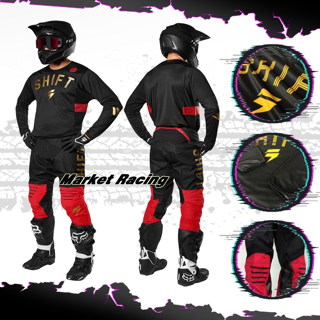 Tshirt Kaos Jersey Baju Set Celana Motor Cross Trail Motocross Jerset Trabas F0X LETT SHFT BLACK HIT