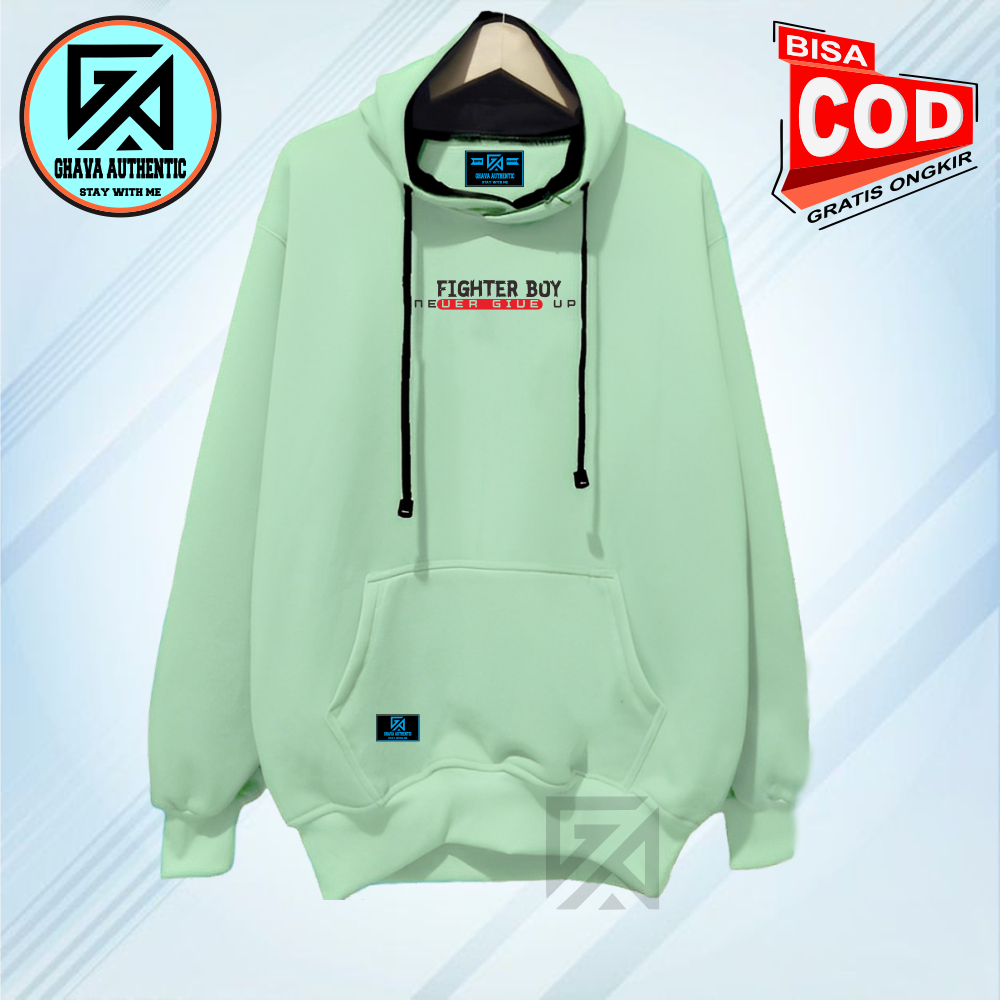 Ghava Hodie Jaket Pria Wanita Warna Hijau Mint  Sablon Print Faigter Boy Adem Tebal Nyaman New Ori