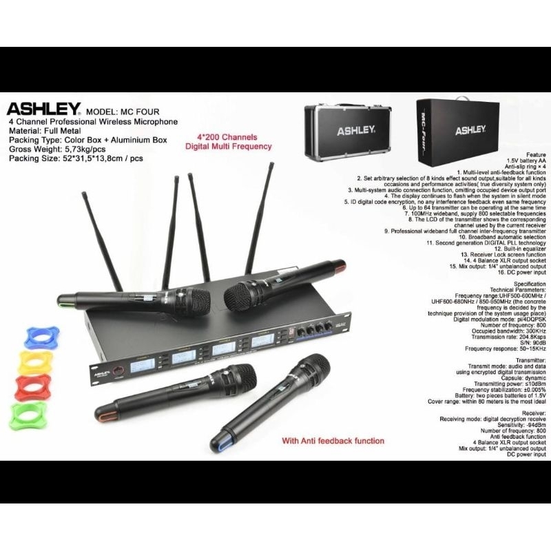 Mic Wireless Ashley MC FOUR Original 4 Mic Handheld Ashley MCFour