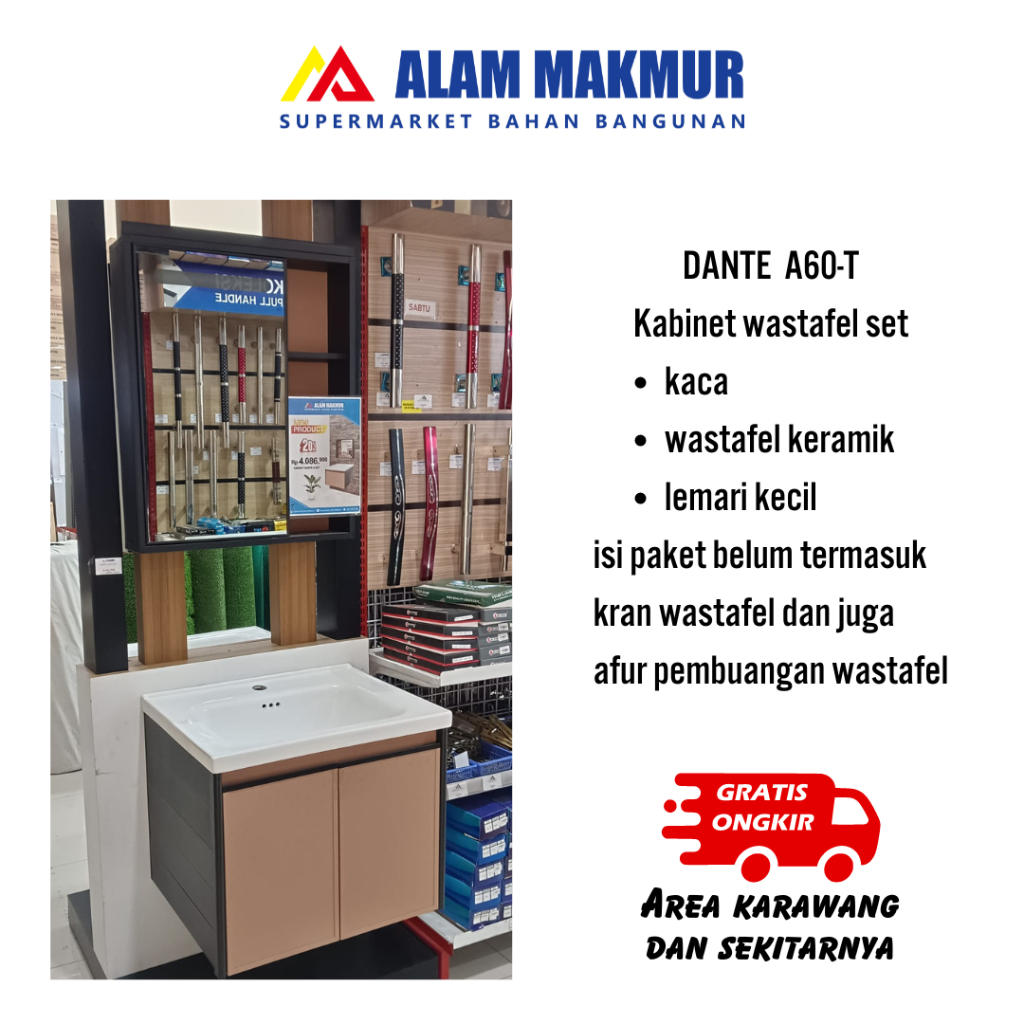 DANTE A-60T Kabinet wastafel set/wastafel set plus kaca
