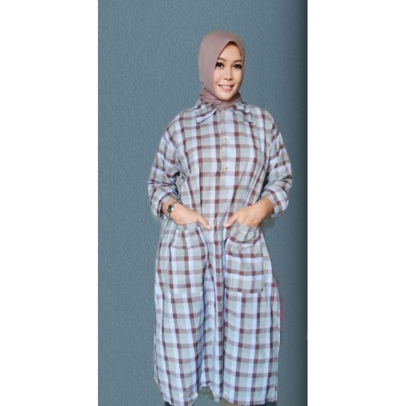 Long Tunik Korean Style Over size/Long Tunik Kotak Kotak