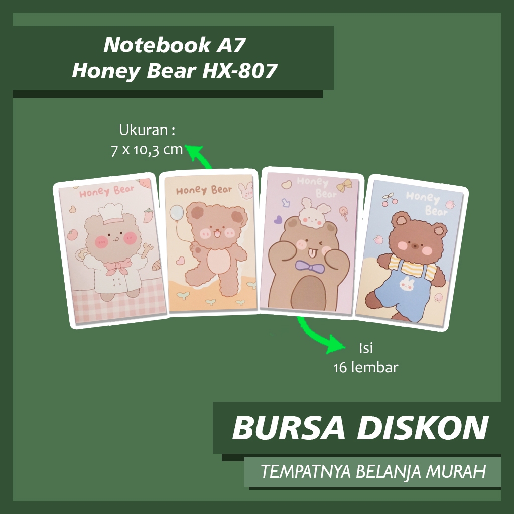 

Buku Notebook A7 Honey Bear HX-807 Note Book Buku Catatan Memo Kecil Beruang coklat Notepad